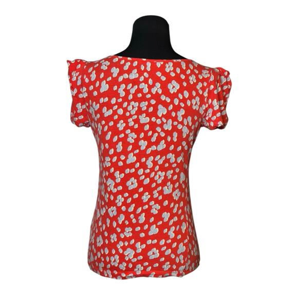 Manoukian red blue print short puff sleeves top size Medium - Picture 2 of 9